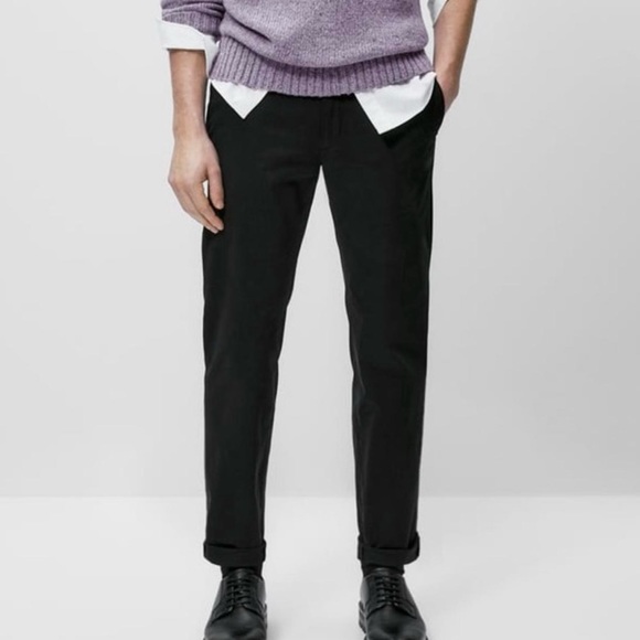 Zara Slim Fit Cropped Black Chino Pants - Picture 1 of 4